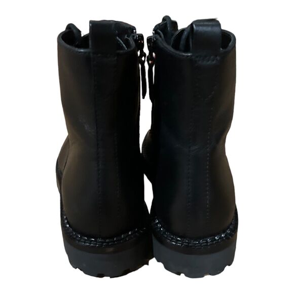 Vince Cabria Lug Combat Boots Leather Zip Lace Up Ankle Booties Black 8.5 NWOB - Picture 8 of 14
